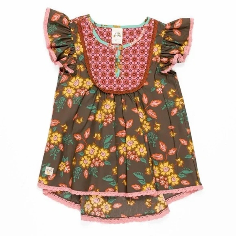 Wild Flowers Fall Kids Top with Ruffle Sleeves